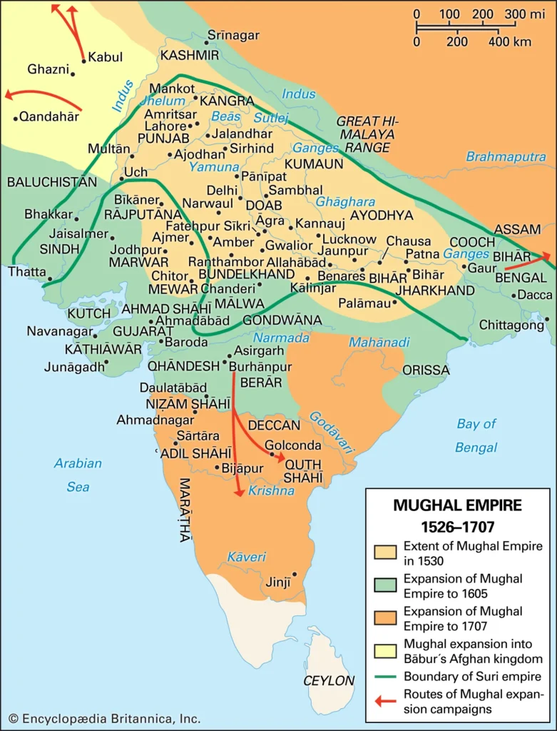 Mughal Empire historical map of medieval India